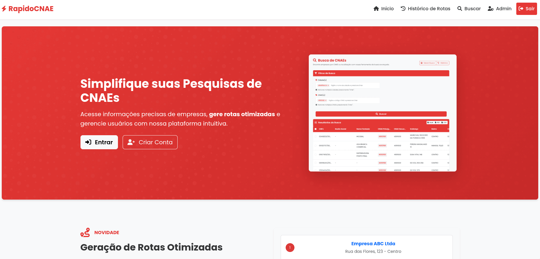 Interface do RápidoCNAE